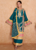 Turquoise Multi Embroidered Wedding Palazzo Suit