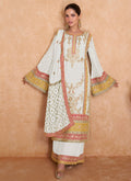 White Multi Embroidered Wedding Palazzo Suit