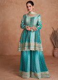 Turquoise Traditional Embroidery Wedding Gharara Suit