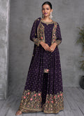 Deep Purple Multi Embroidered Jacket Style Gharara Suit