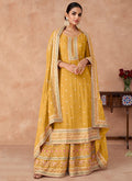 Yellow Sequence Embroidery Festive Palazzo Suit