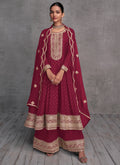 Cherry Red Embroidery Designer Anarkali Palazzo Suit