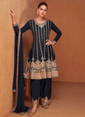 Dark Blue Multi Embroidery Sharara Suit