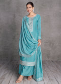 Blue Sequence Embroidery Wedding Palazzo Suit