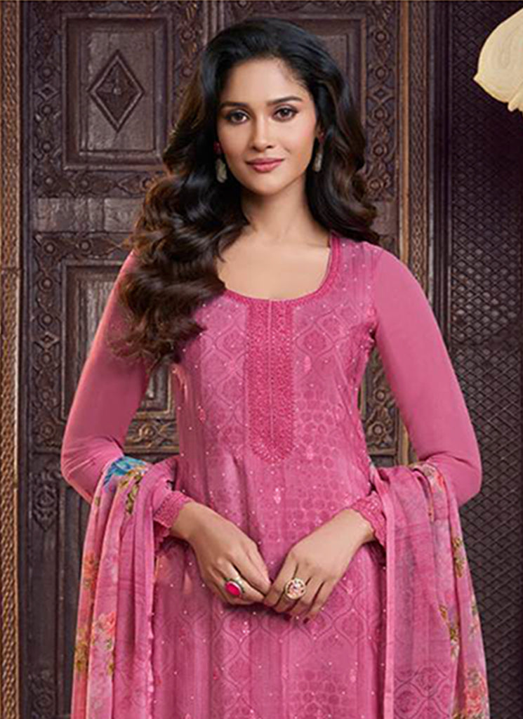 Rose Pink Embroidered Pakistani Pant Suit