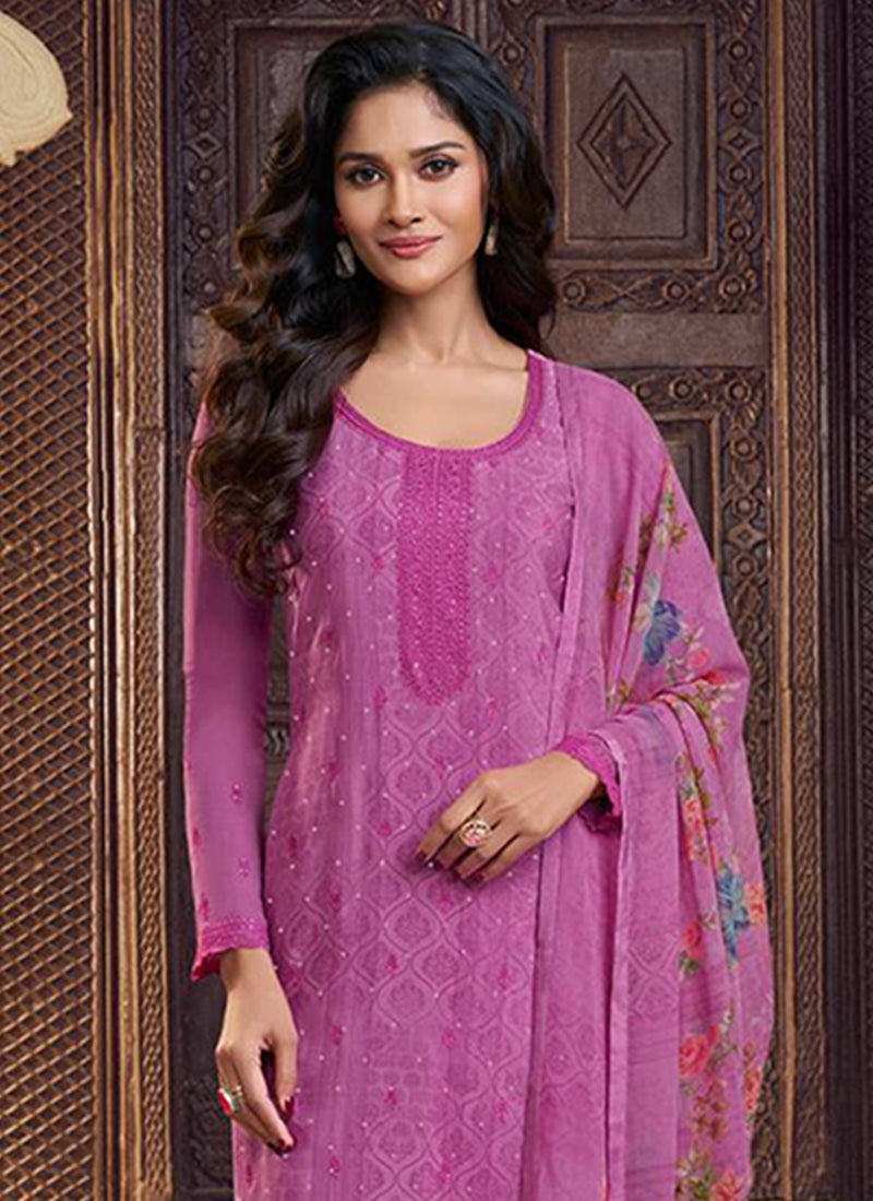 Rani Pink Embroidered Pakistani Pant Suit