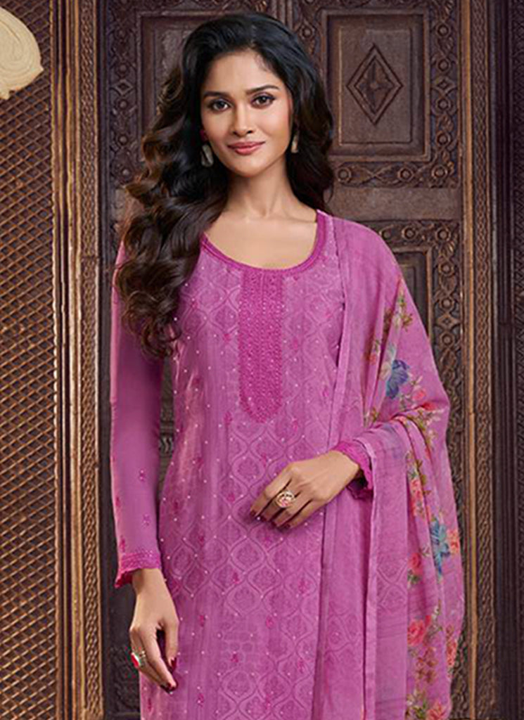 Rani Pink Embroidered Pakistani Pant Suit