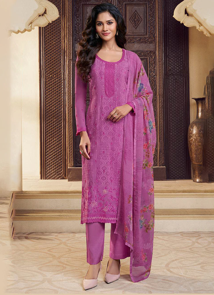 Rani Pink Embroidered Pakistani Pant Suit