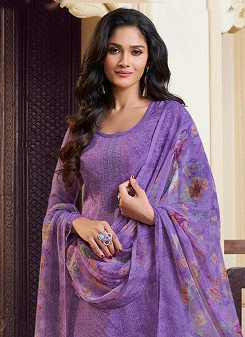 Royal Purple Embroidered Pakistani Pant Suit