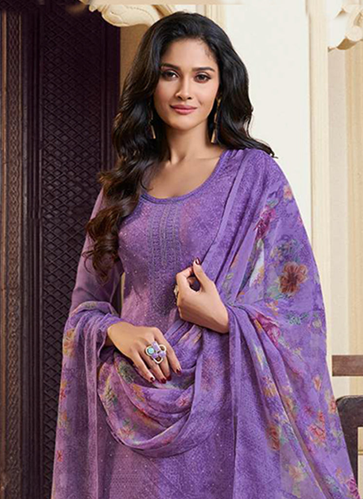 Royal Purple Embroidered Pakistani Pant Suit