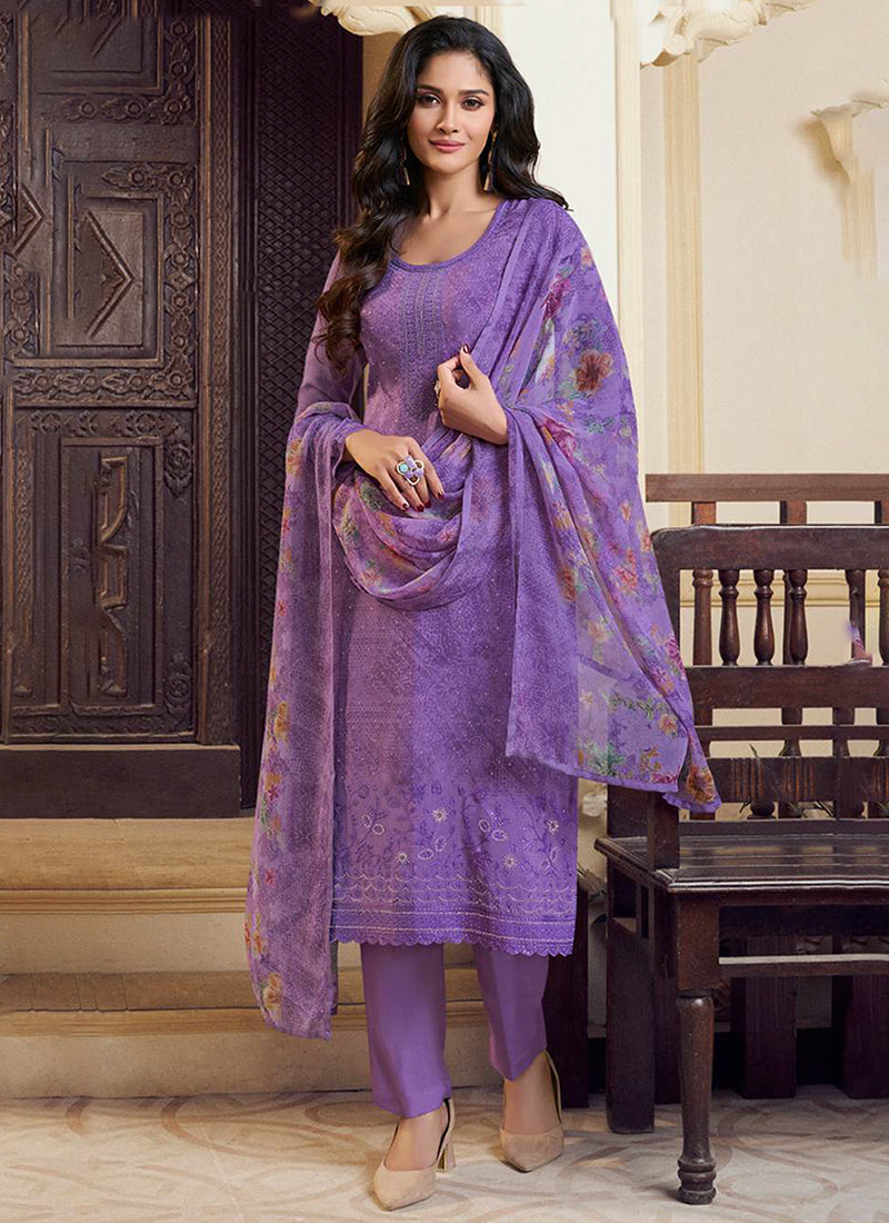 Royal Purple Embroidered Pakistani Pant Suit