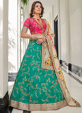 Teal And Pink Embroidery Wedding Lehenga Choli In USA Canada