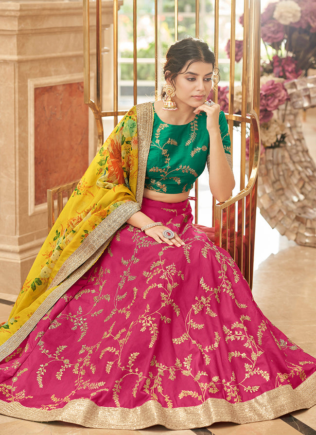 Pink And Yellow Embroidery Wedding Lehenga Choli In USA