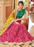 Pink And Yellow Embroidery Wedding Lehenga Choli In USA UK