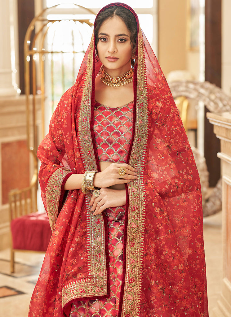Bridal Red Embroidery Wedding Lehenga Choli In USA Australia