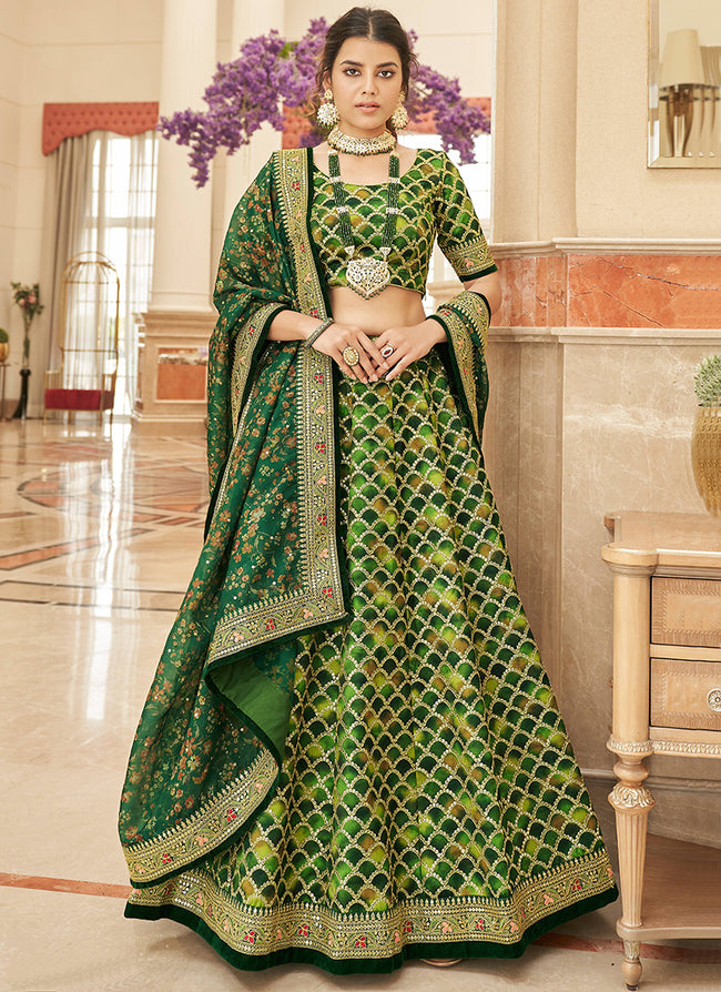 Green Embroidery Wedding Lehenga Choli