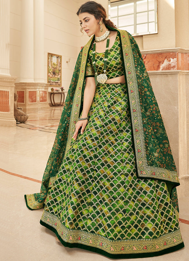 Green Embroidery Wedding Lehenga Choli In USA