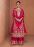 Cherry Red Reshamkari Embroidery Festive Palazzo Suit