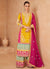 Yellow And Pink Designer Embroidery Palazzo Suit
