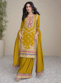 Ochre Yellow Multi Embroidery Traditional Palazzo Suit