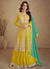 Yellow And Turquoise Traditional Embroidered Wedding AnarkaliPalazzo Suit