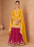 Yellow And Magenta Embroidered Wedding Lehenga Kurti