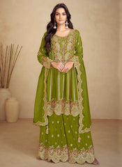 Green Embroidery Festive Gharara Suit