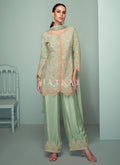 Light Green Cording Embroidery Traditional Pant Style Suit