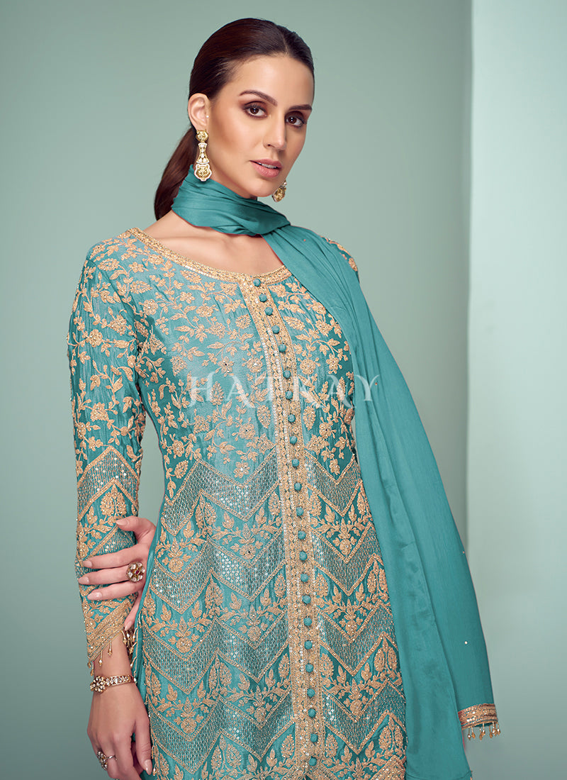 Sky Blue Pant Style Suit
