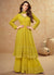 Canary Yellow Traditional Embroidery Slit Style Anarkali Palazzo Suit