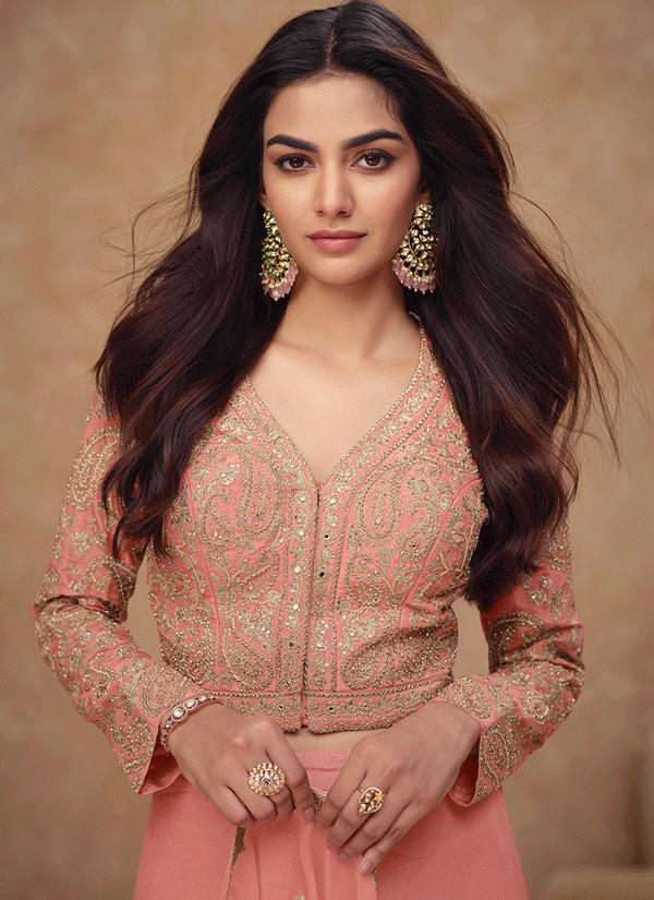 Soft Peach Embroidery Co-Ord Palazzo Set