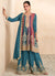 Turquoise Sequence Embroidery Anarkali Gharara Suit