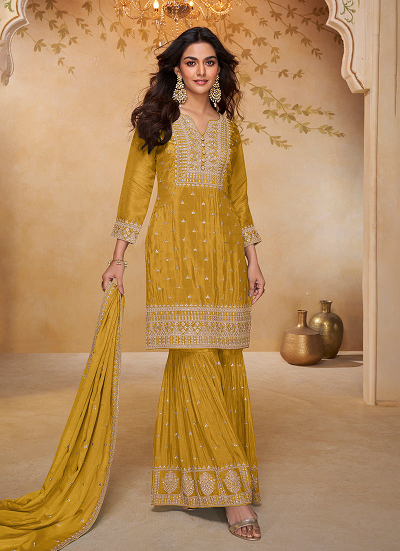 Yellow Traditional Embroidery Gharara Suit