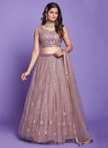 Mauve Purple Mirror Work Embroidery Wedding Lehenga Choli