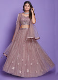 Mauve Purple Mirror Work Embroidery Wedding Lehenga Choli In USA