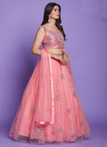 Peach Mirror Work Embroidery Lehenga Choli In USA