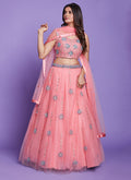 Peach Mirror Work Embroidery Lehenga Choli In USA Canada