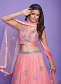 Peach Mirror Work Embroidery Lehenga Choli In USA Canada California