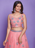 Peach Mirror Work Embroidery Lehenga Choli In USA Canada California