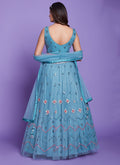 Aqua Blue Mirror Work Embroidery Wedding Lehenga Choli In USA Germany