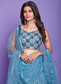 Aqua Blue Mirror Work Embroidery Wedding Lehenga Choli In USA Germany