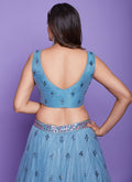 Aqua Blue Mirror Work Embroidery Wedding Lehenga Choli In USA Germany