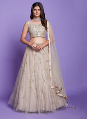 Lilac Purple Mirror Work Embroidery Wedding Lehenga Choli