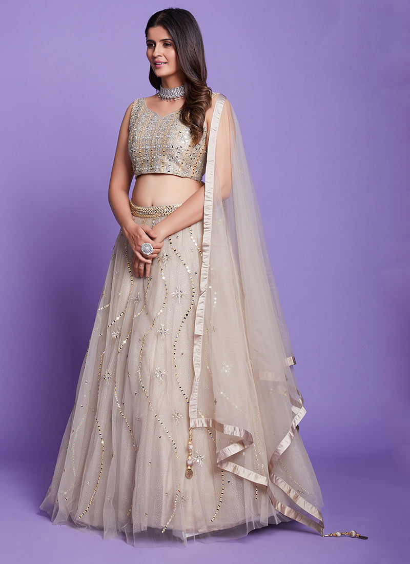 Lilac Purple Mirror Work Embroidery Wedding Lehenga Choli In USA