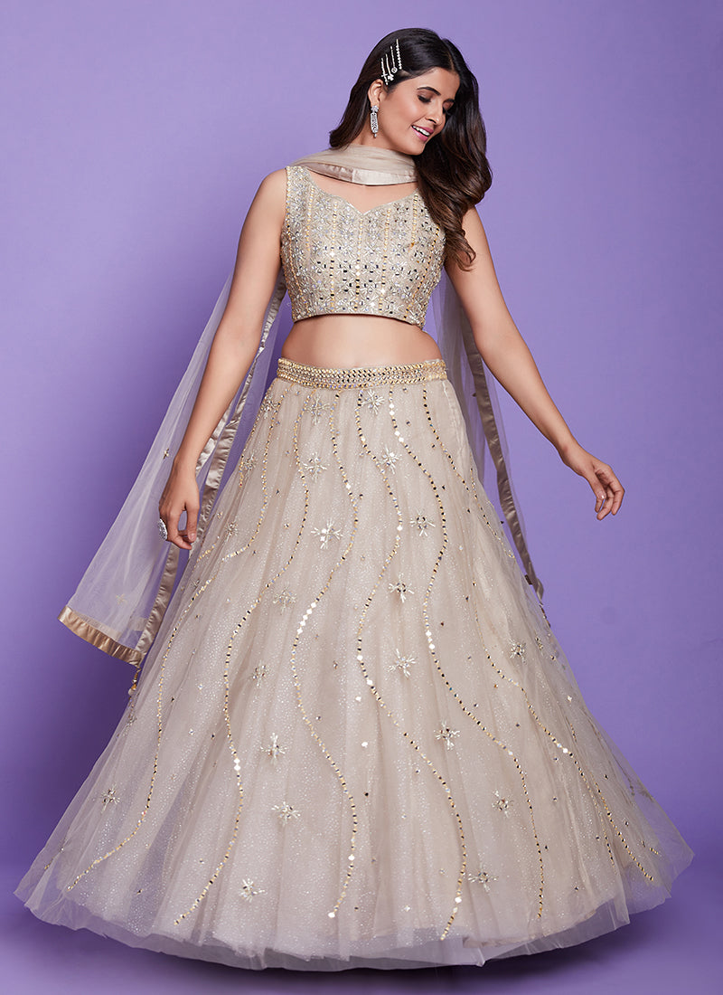 Lilac Purple Mirror Work Embroidery Wedding Lehenga Choli In USA