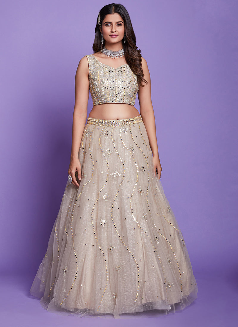 Lilac Purple Mirror Work Embroidery Wedding Lehenga Choli In USA