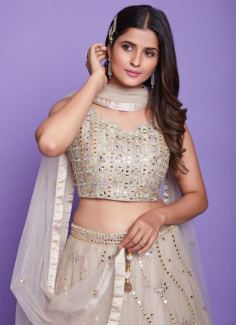 Lilac Purple Mirror Work Embroidery Wedding Lehenga Choli In USA