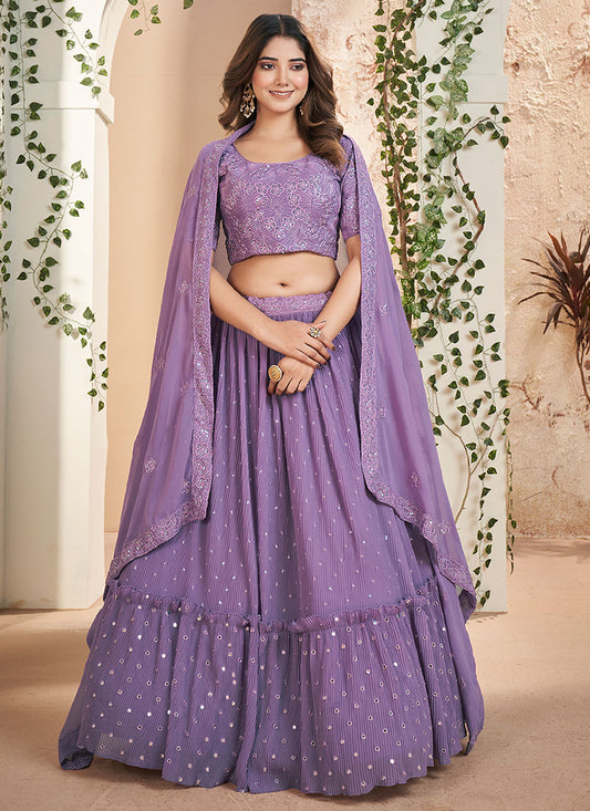 Lavender Sequence Embroidery Wedding Lehenga Choli And Dupatta