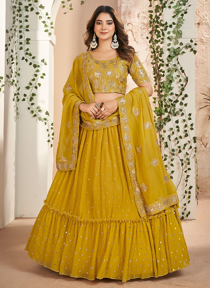 Yellow Sequence Embroidery Wedding Lehenga Choli And Dupatta