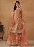 Peach Embroidery Net Palazzo Suit